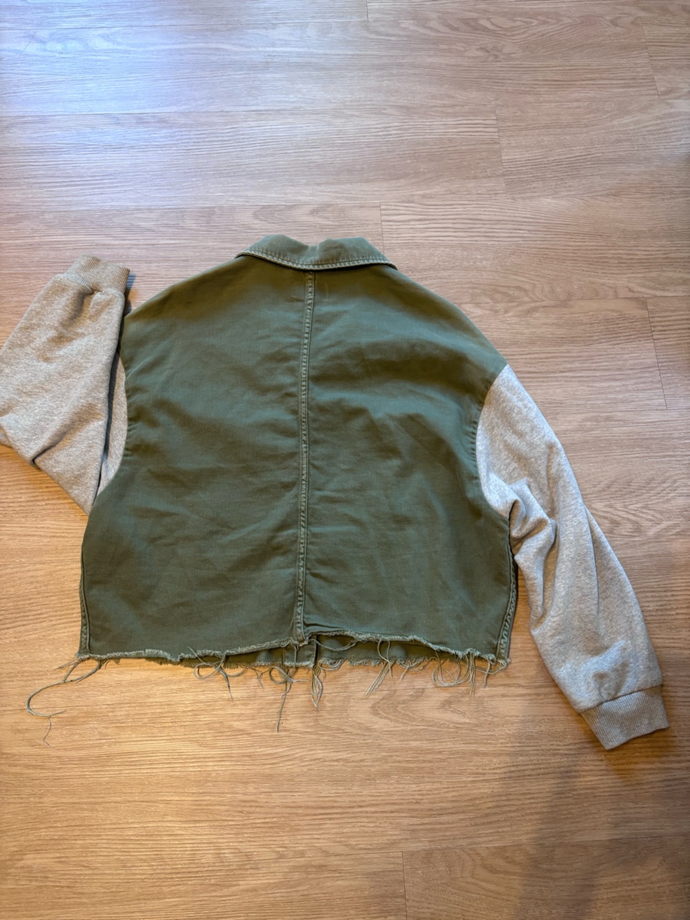 AllSaints Women’s M/L Morten Mixed Media Denim Army Jacket Khaki Green Gray - Picture 11 of 11